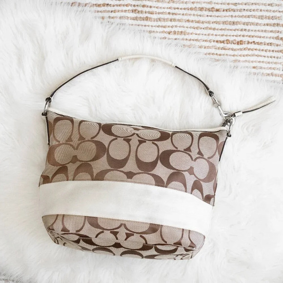 Coach Handbags - COACH F13581 SIGNATURE CC JACQUARD BROWN TAN & CREAM WHITE HOBO BAG